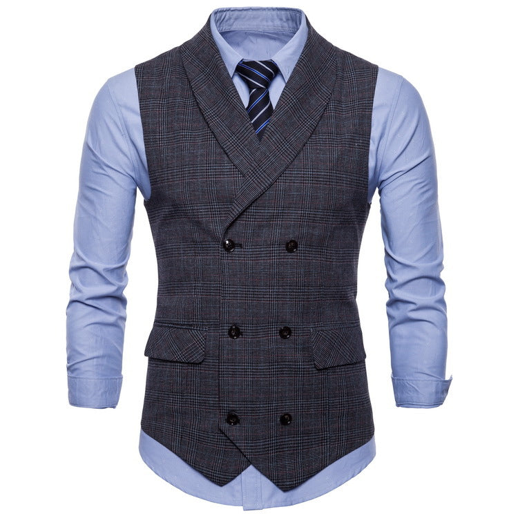 Check lapel vest vest