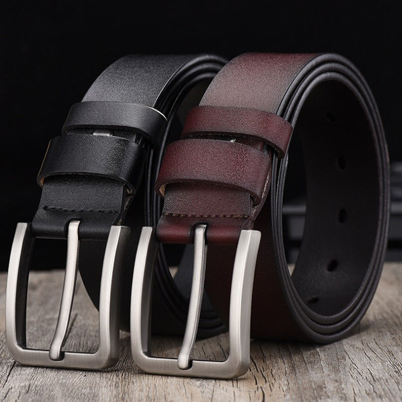 Leather Cowskin Vintage Jean Belt Pin Buckle Men's Belt Wide
