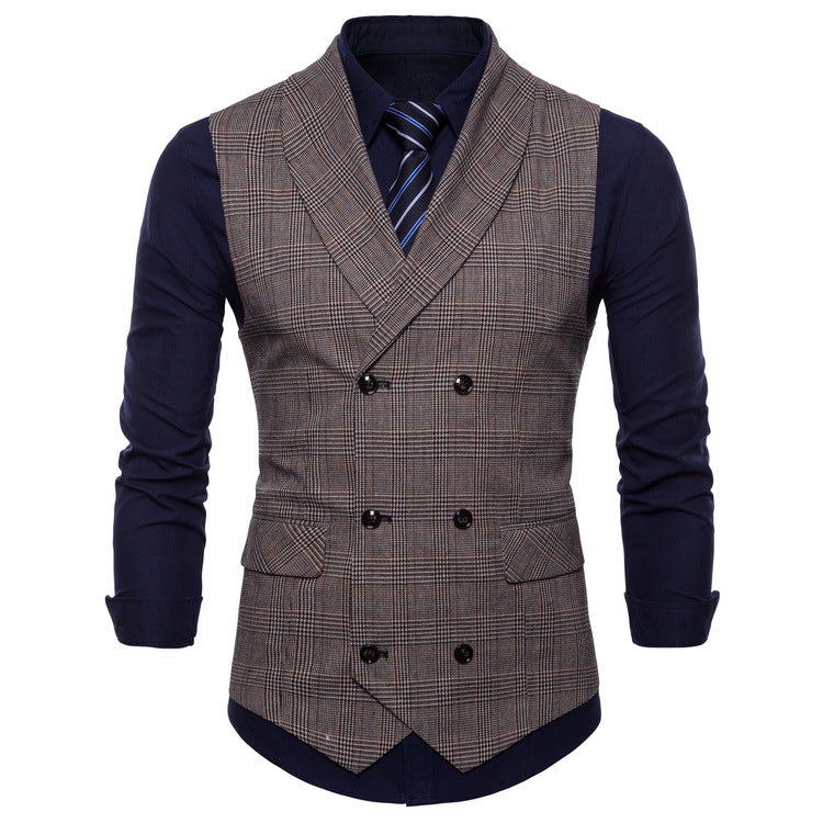 Check lapel vest vest