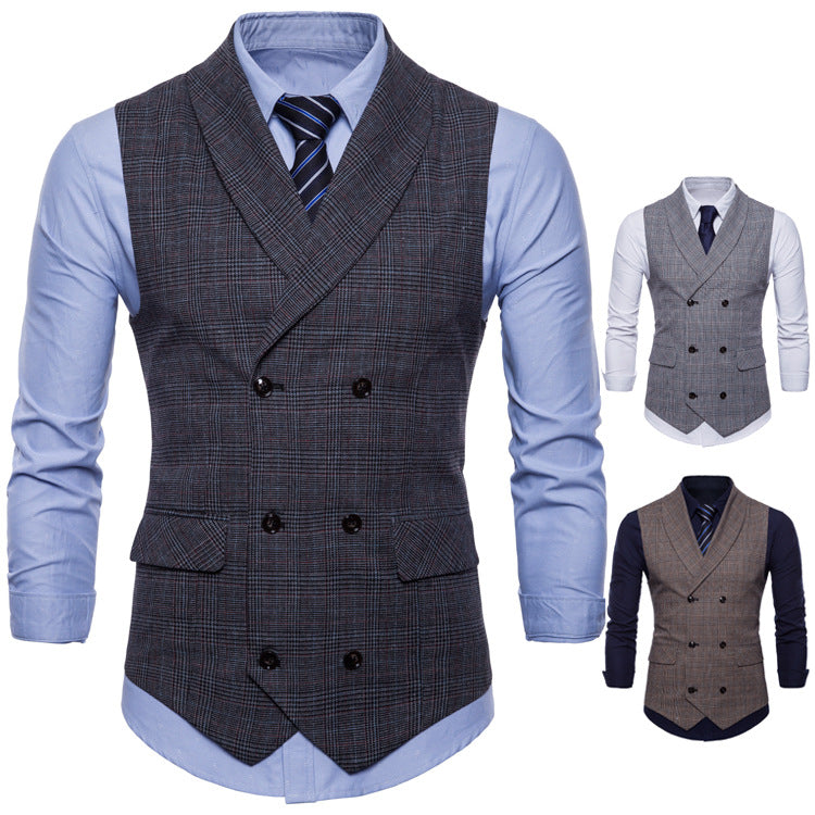 Check lapel vest vest