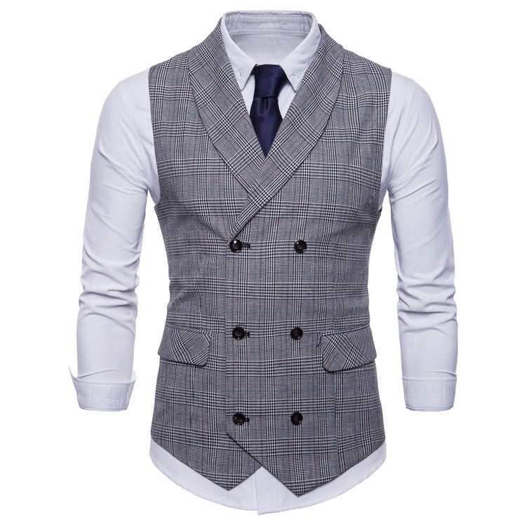 Check lapel vest vest