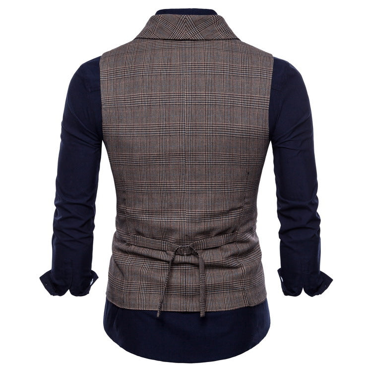 Check lapel vest vest