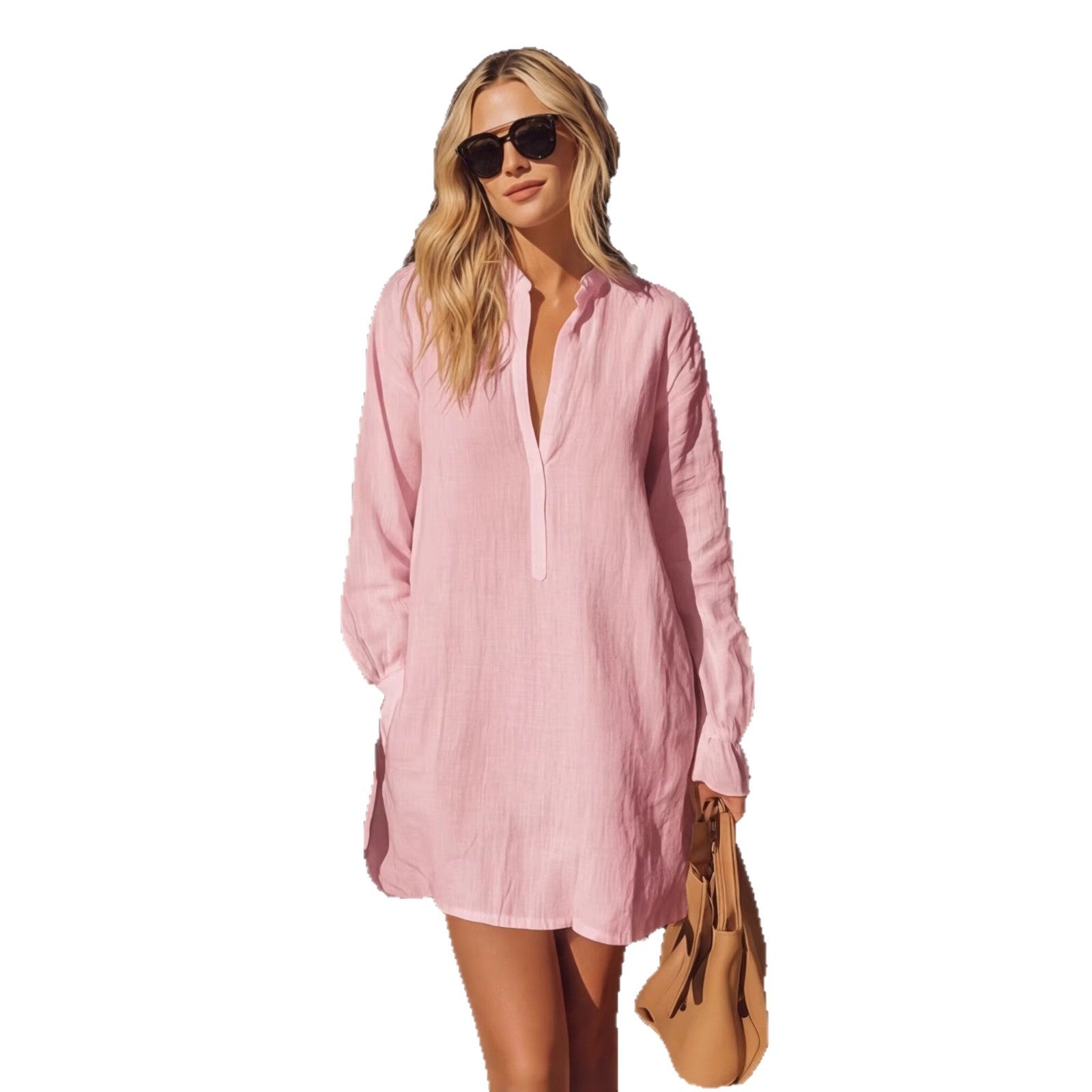 Women's Retro Henry Neck Loose Shirt