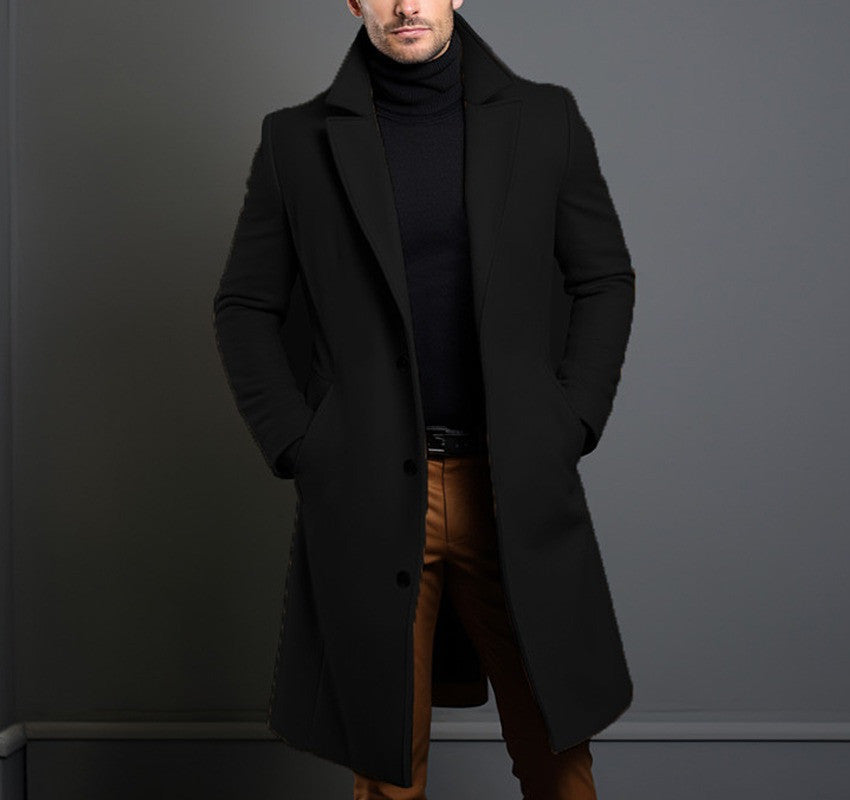 Men's Mid-length Trench Coat Fall Winter Slim Pockets